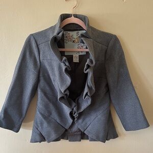 Tabitha Charcoal Ruffle-Trim Blazer